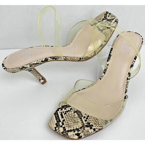 Zara Snake Skin Heeled Sandals Double Invisible Clear Straps 1" Heel Size 40/9